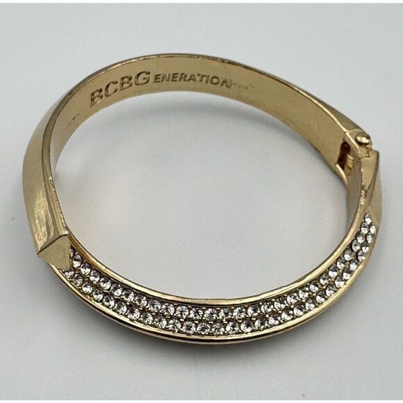 BCBGeneration Gold Tone Bypass Pave‎ Rhinestone Clamper Bangle Bracelet - Picture 5 of 10